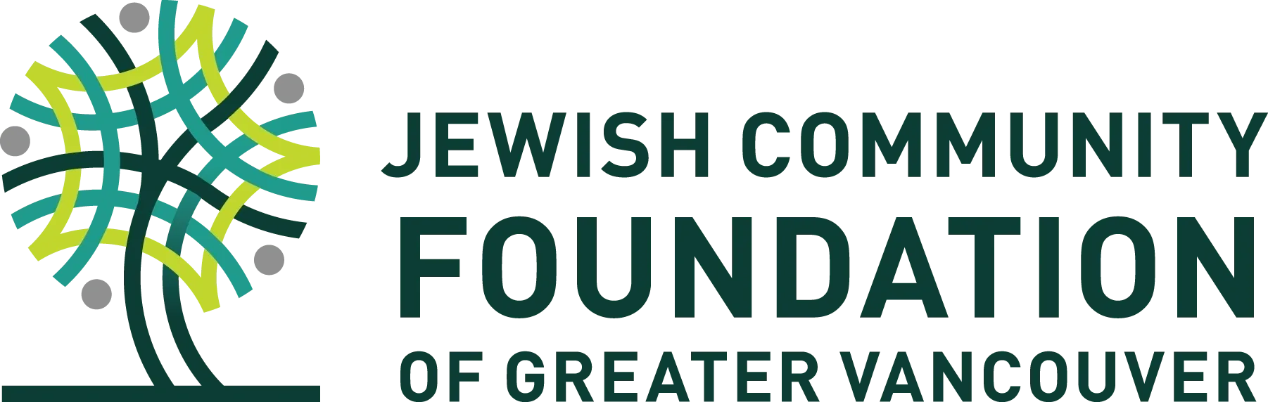 A black and green logo with the words jewish community foundation in large letters.