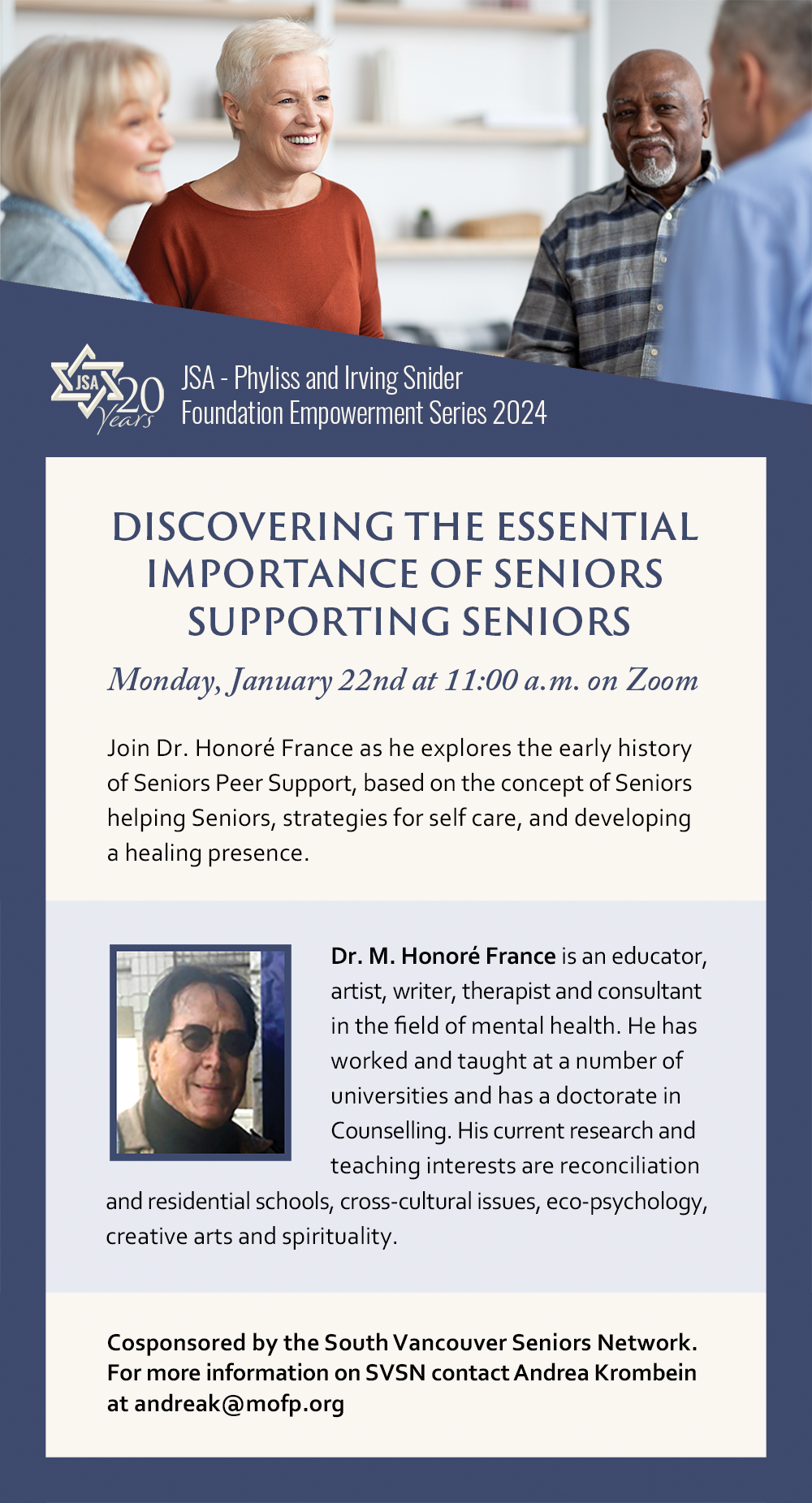 JSA-Phyliss and Irving Snider Foundation Empowerment Series: Discovering the Essential Importance of Seniors Supporting Seniors @ Zoom