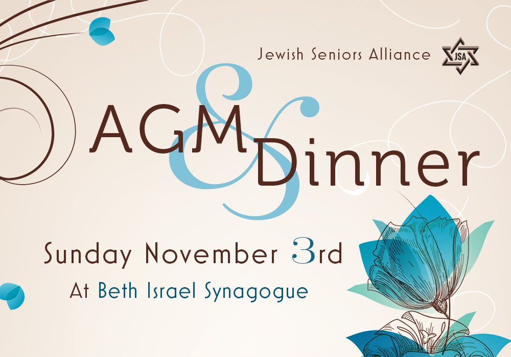 AGM Dinner for November 3rd at Beth Israel Synagogue.